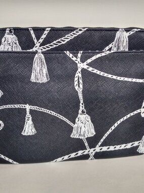 CHICO'S Tablet Tech Case Bag Pouch Clutch Navy Blue white Tassel Print New NWT